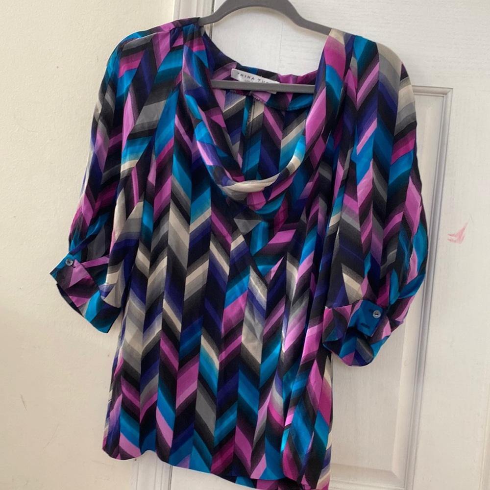 Trina turk pattern cow neck blouse